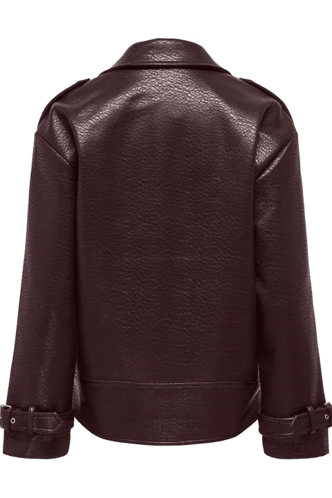 Яке Onlsoft Faux Leather Biker 15374106 19-1110 TCX chocolate plum — снимка 2