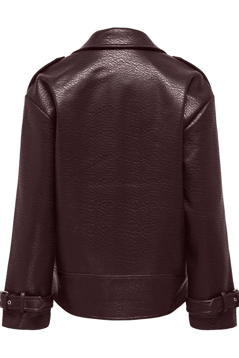 Яке Onlsoft Faux Leather Biker 15374106 19-1110 TCX chocolate plum — снимка 2