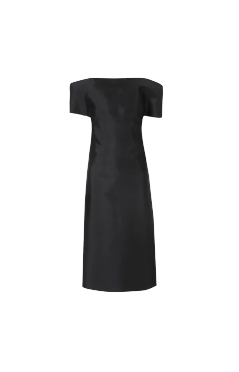 Off-Shoulder Midi Dress in Black