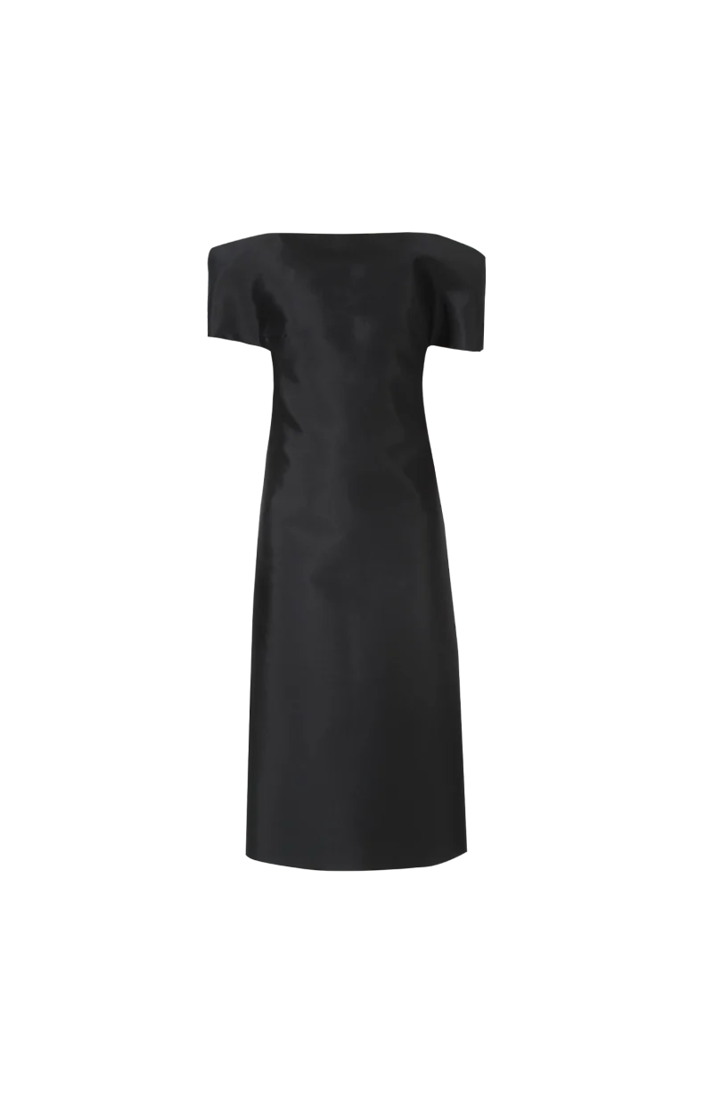 Off-Shoulder Midi Dress in Black