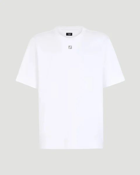 T-Shirt with Metal FF Appliqué in White