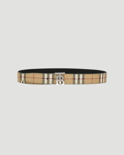 Reversible Check TB Belt in Archive Beige/Silver — снимка 2