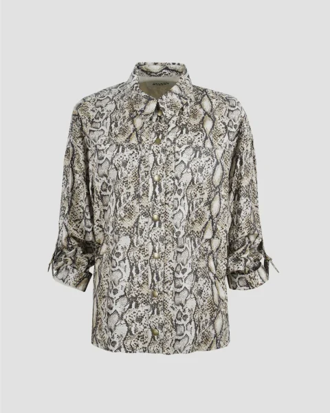 Coated Linen Jacket in Animal Print