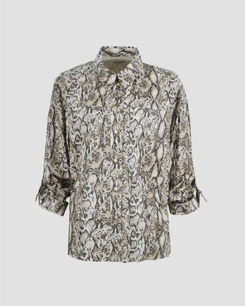 Coated Linen Jacket in Animal Print