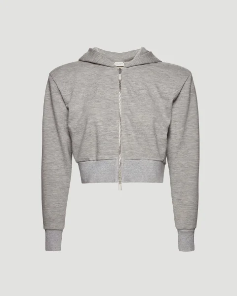 Cropped Cashmere Jersey Hoodie in Grey