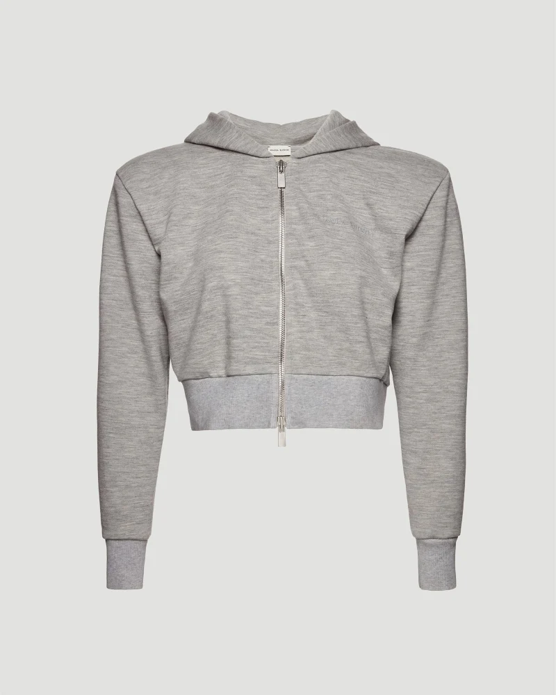 Cropped Cashmere Jersey Hoodie in Grey