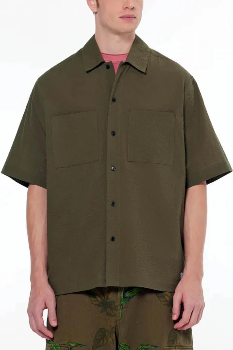 Риза Relaxed Fit Sleeve Seersucker 179883 SC250 classic green — снимка 2