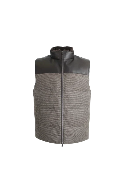 Wool-Blend Vest with Leather Panels in Brown