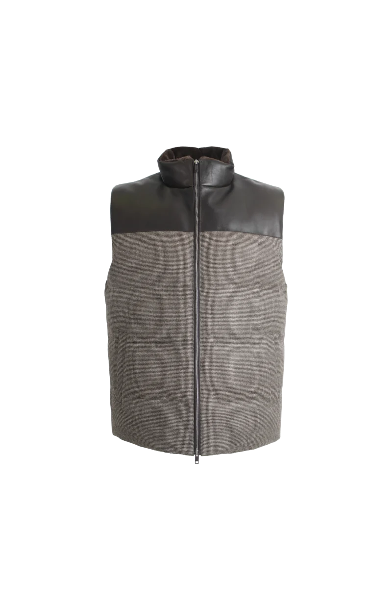 Wool-Blend Vest with Leather Panels in Brown