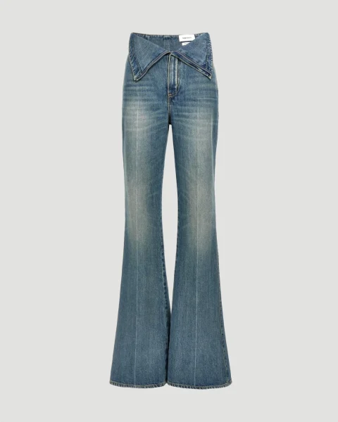 Fold Over Waist Jeans in Stone Washed