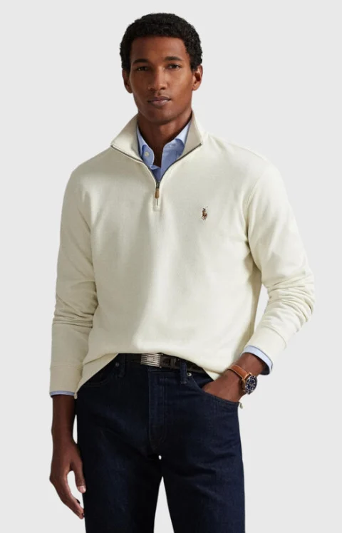 Памучен пуловер с цип