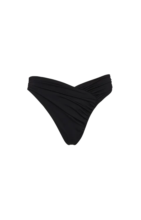 Ruched Asymmetric Swim Bottom in Black