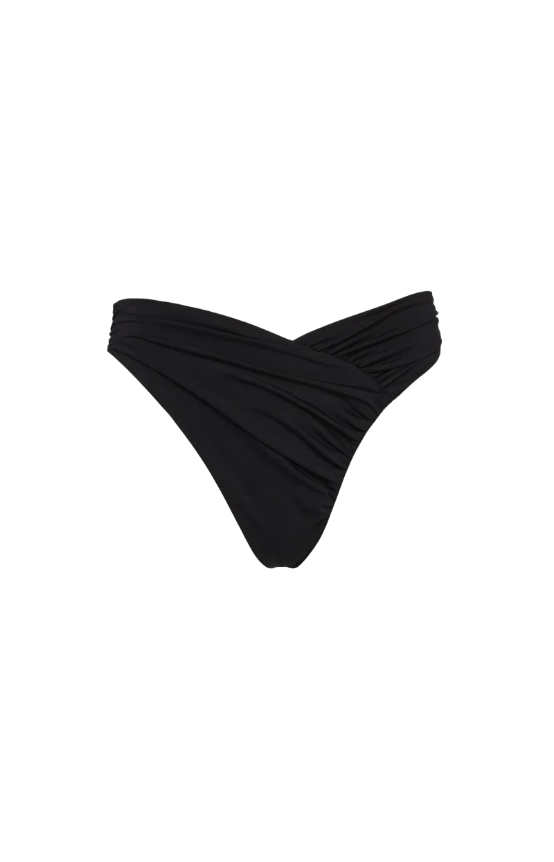 Ruched Asymmetric Swim Bottom in Black