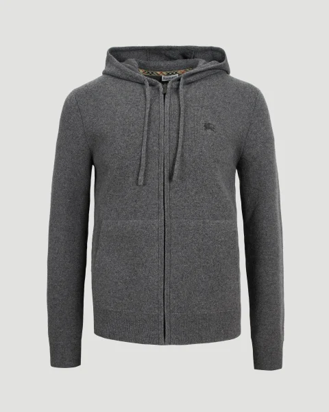 Slim Fit Cashmere Blend Zip Hoodie in Grey