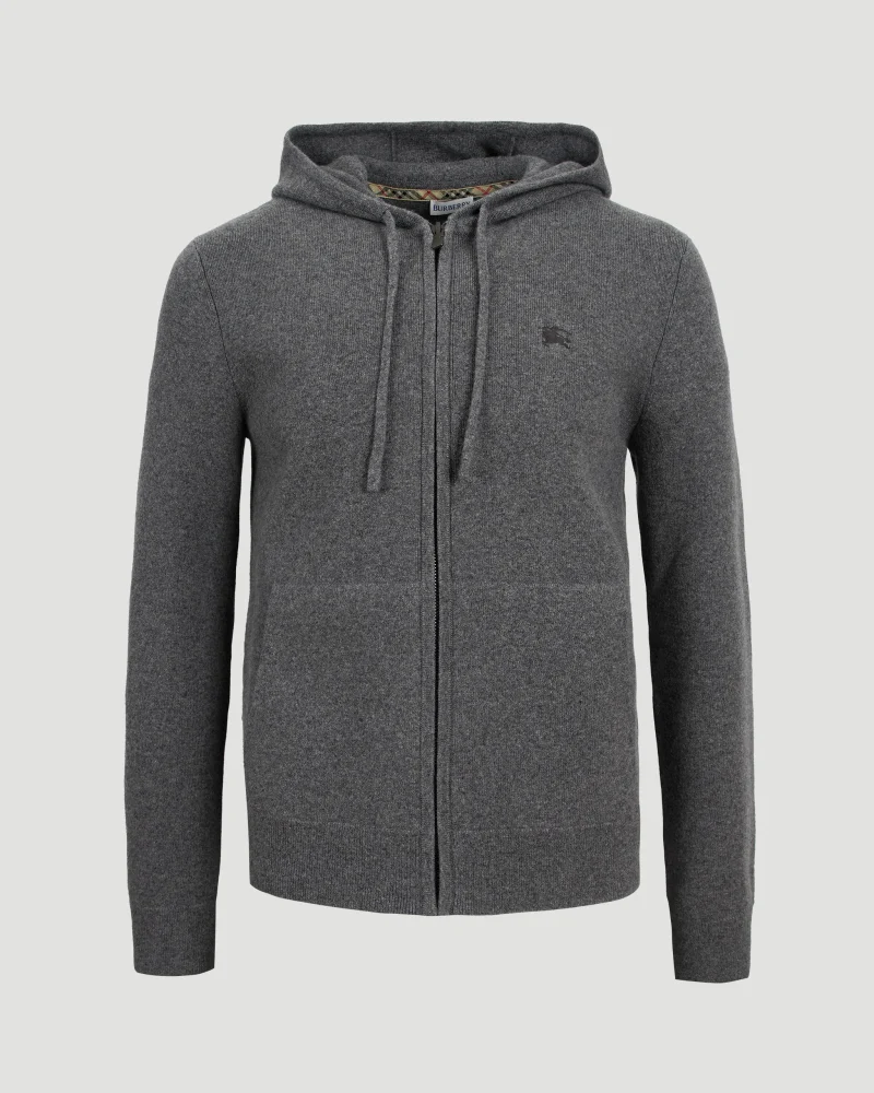 Slim Fit Cashmere Blend Zip Hoodie in Grey