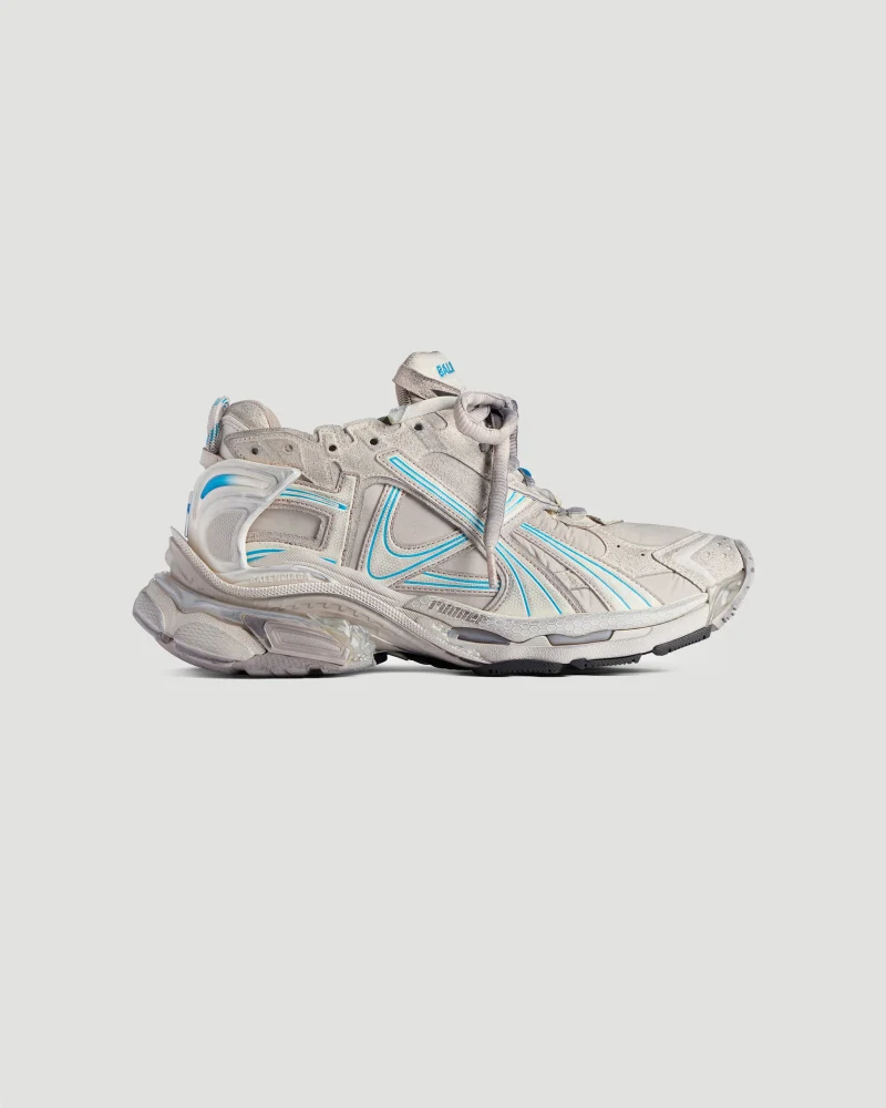 Runner Sneaker in Taupe and Blue