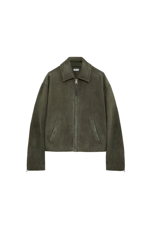 Suede Zip-Up Jacket in Green