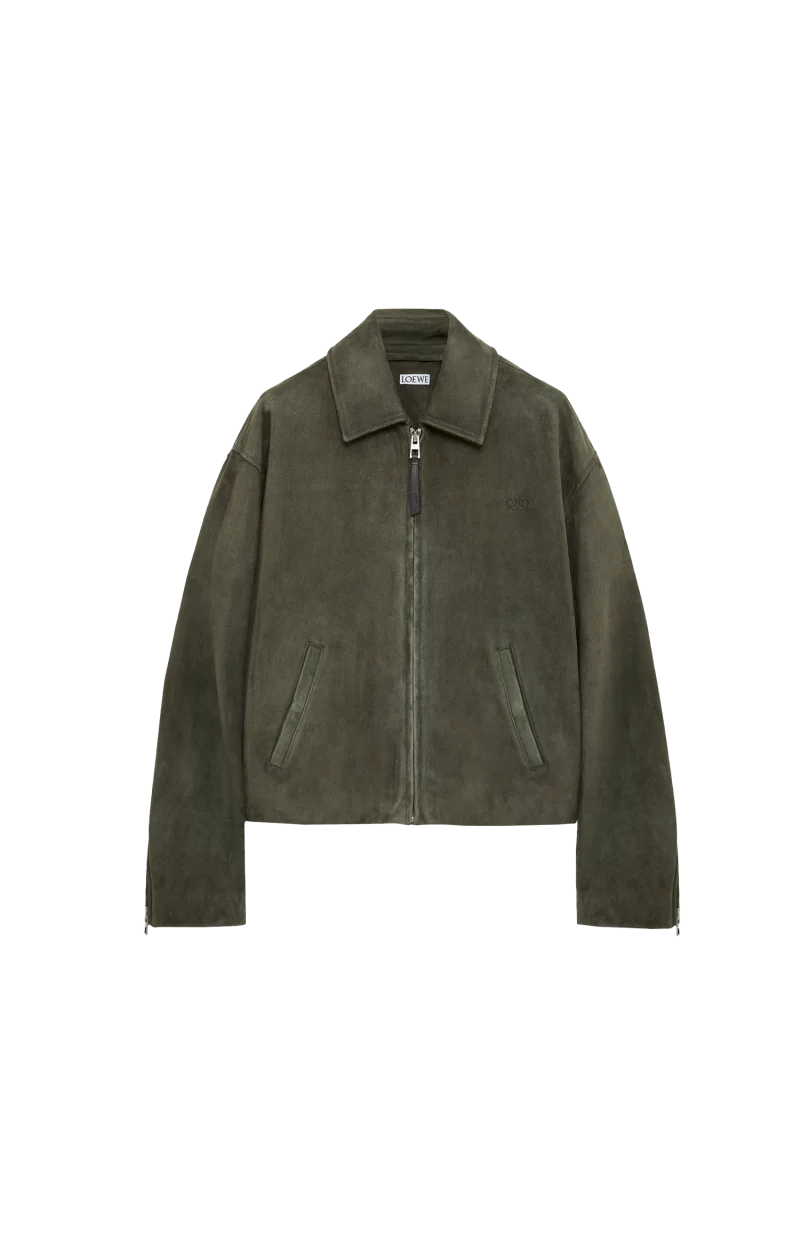 Suede Zip-Up Jacket in Green