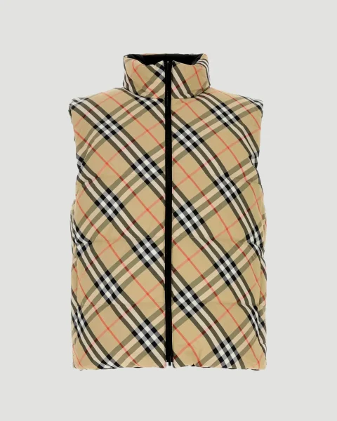Men's Reversible Check Nylon Padded Gilet
