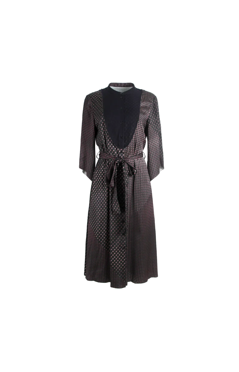 Printed Midi Shirt Dress in Black