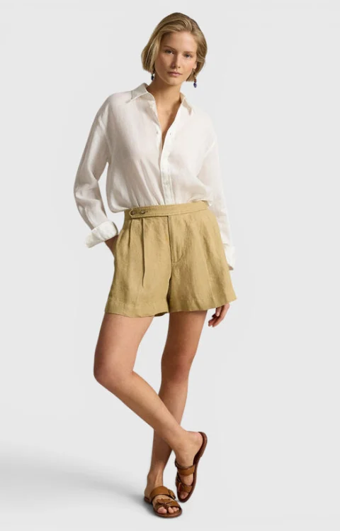 Бежови къси панталони от лен — снимка 4
