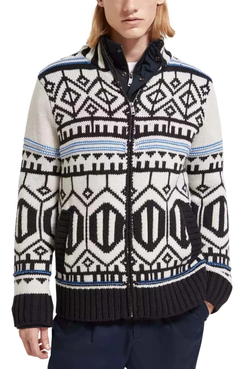 Яке Chunky Zip-Thru With Inner 174607 SC6780 offwhite black nordic — снимка 2