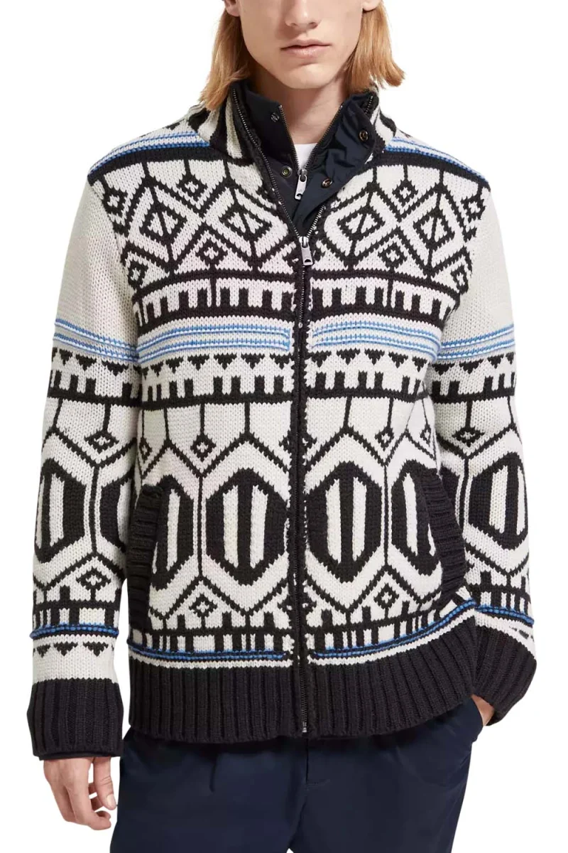 Яке Chunky Zip-Thru With Inner 174607 SC6780 offwhite black nordic — снимка 2