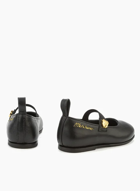 Кожени балеринки с метален детайл Moschino Kids — снимка 3