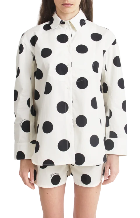 Polka Dot Oversized Shirt in White — снимка 2