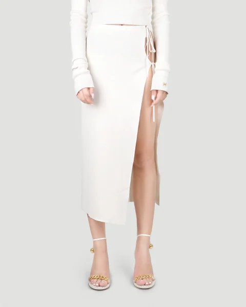 Knit Cutout Midi Skirt in Cream — снимка 2