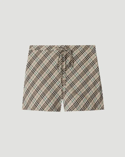 Check Cotton Pyjama Shorts in Husk