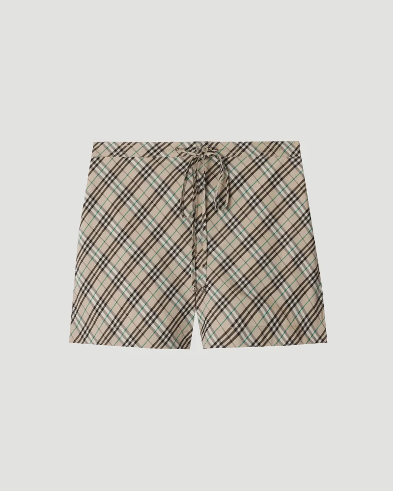 Check Cotton Pyjama Shorts in Husk