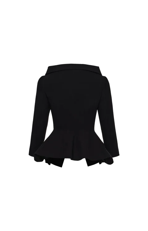 Cotton Blazer with Rose Peplum in Black — снимка 2