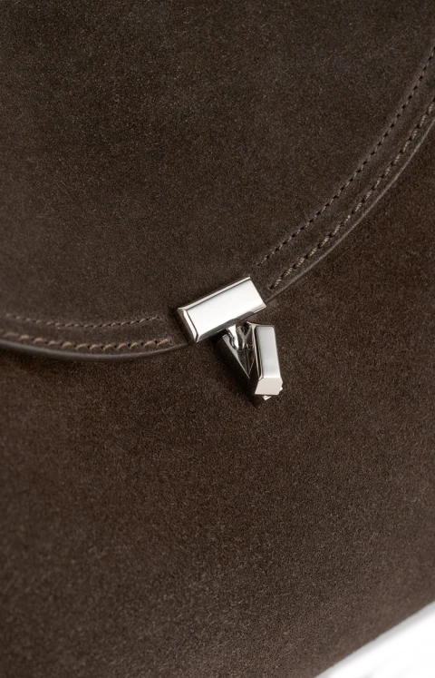T-Lock Suede Top Handle Bag in Brown — снимка 4
