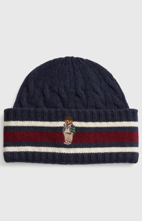 Шапка с контрастни линии и Polo Bear бродерия