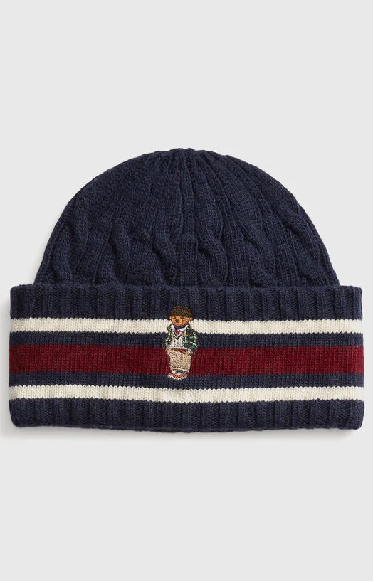 Шапка с контрастни линии и Polo Bear бродерия