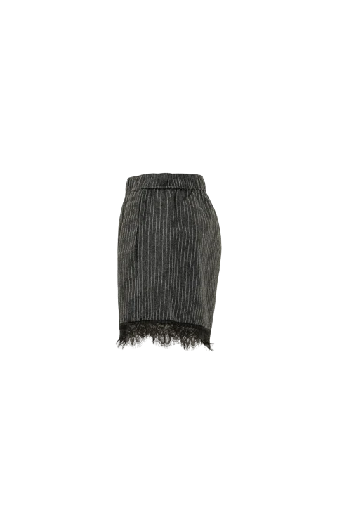 Pinstripe Flannel Lace Shorts in Dark Grey — снимка 2