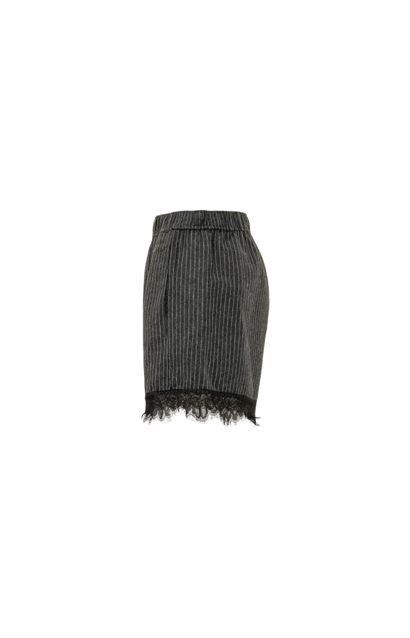 Pinstripe Flannel Lace Shorts in Dark Grey — снимка 2