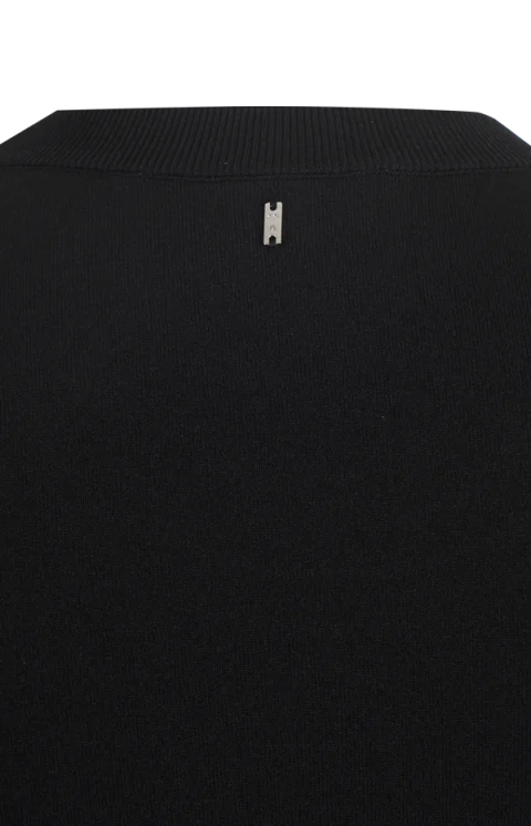 Black Wool Short Sleeves V Neck Sweater — снимка 2