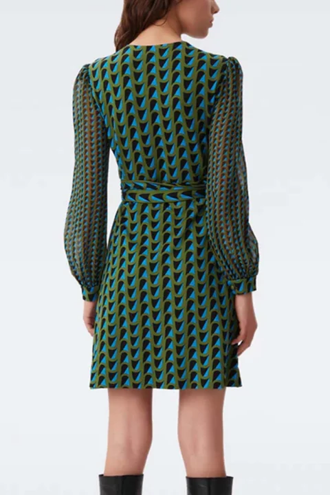 Рокли Dvf Gala Dress DVFDW3Q018WVGMK B2398 wave geo l/mid khaki — снимка 2