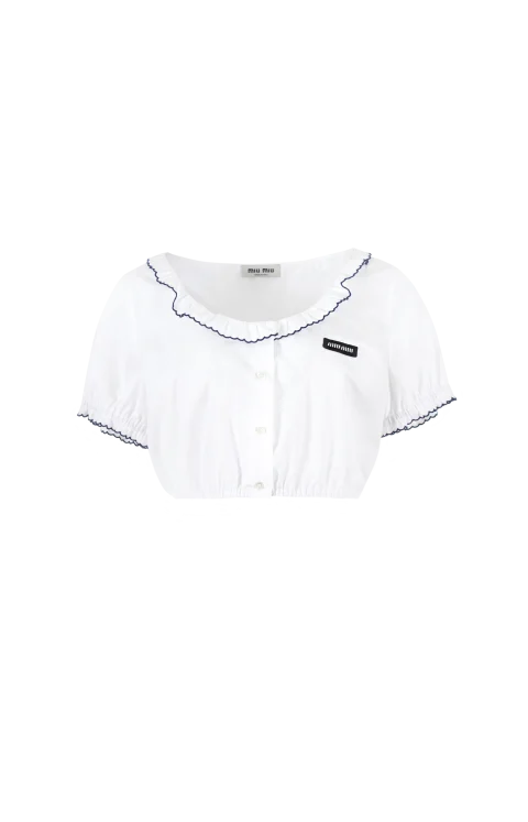 Embroidered Poplin Crop Top