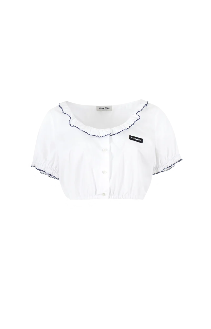 Embroidered Poplin Crop Top
