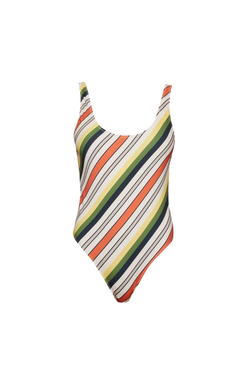 Printed Retro Stripe Swimsuit in Multicolor