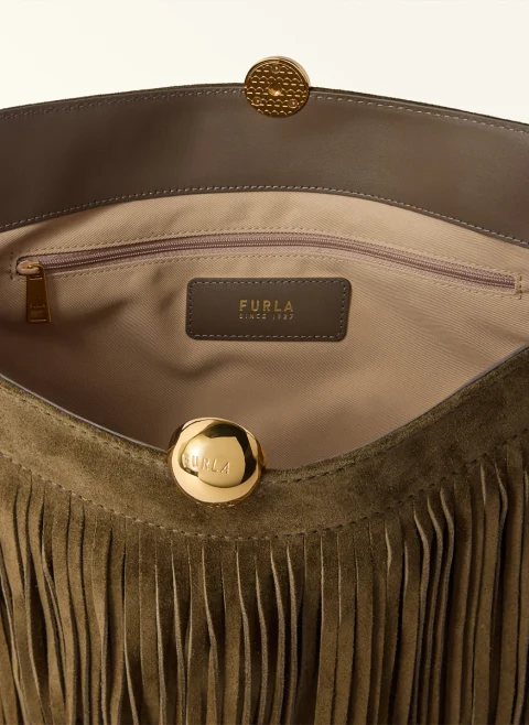 Велурена чанта Furla Sfera Toni Muddy Gray L — снимка 4