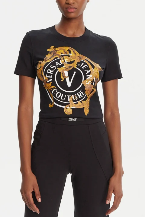T-shirt 79Dp608 S V-Emblem Baroque 79HAHE01CJ02E g89 black/gold — снимка 2