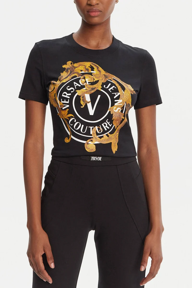 T-shirt 79Dp608 S V-Emblem Baroque 79HAHE01CJ02E g89 black/gold — снимка 2
