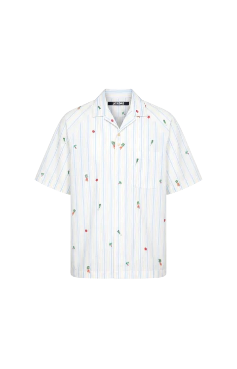 La Chemise Romarin Embroidered Striped Cotton-Poplin Shirt