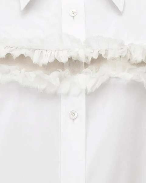 Slashed Creponne Detail Oversized Shirt in Optical White — снимка 3