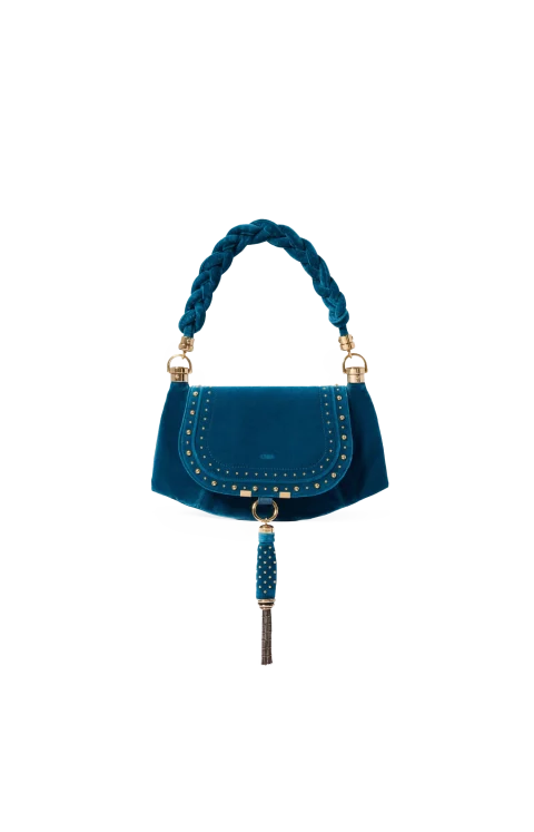 Studded Velvet Small Marcie Foulard Hobo Bag in Moon Blue