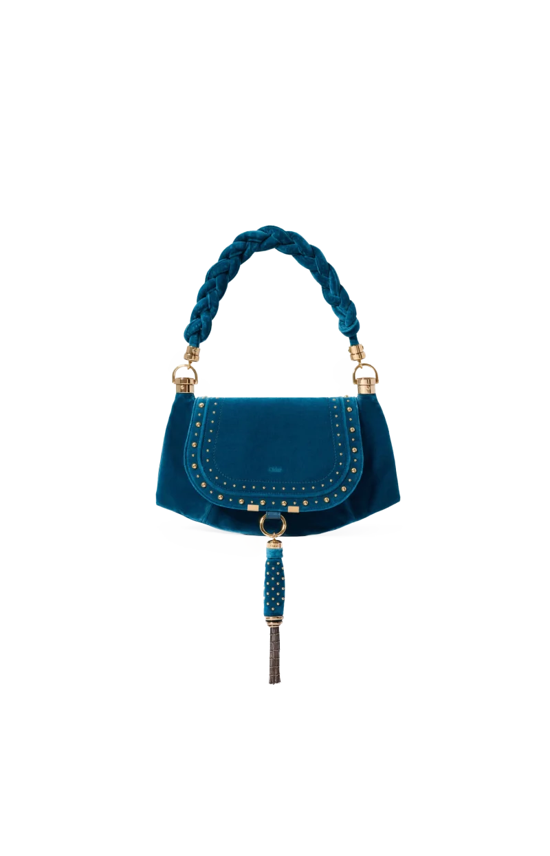 Studded Velvet Small Marcie Foulard Hobo Bag in Moon Blue